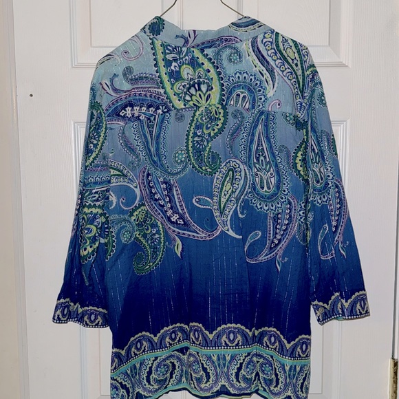 Chicos Size 3 (XL) Blue Green Purple Paisley w/delicate threads of silver - Picture 5 of 5